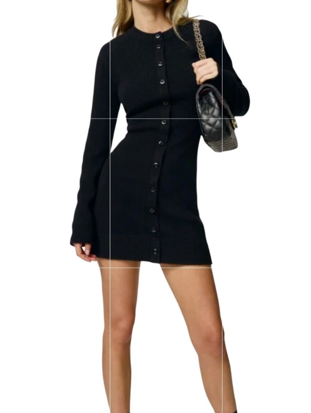 Reformation Bianca Merino Wool Faux Button Sweater Dress M Elevated Chic LBD